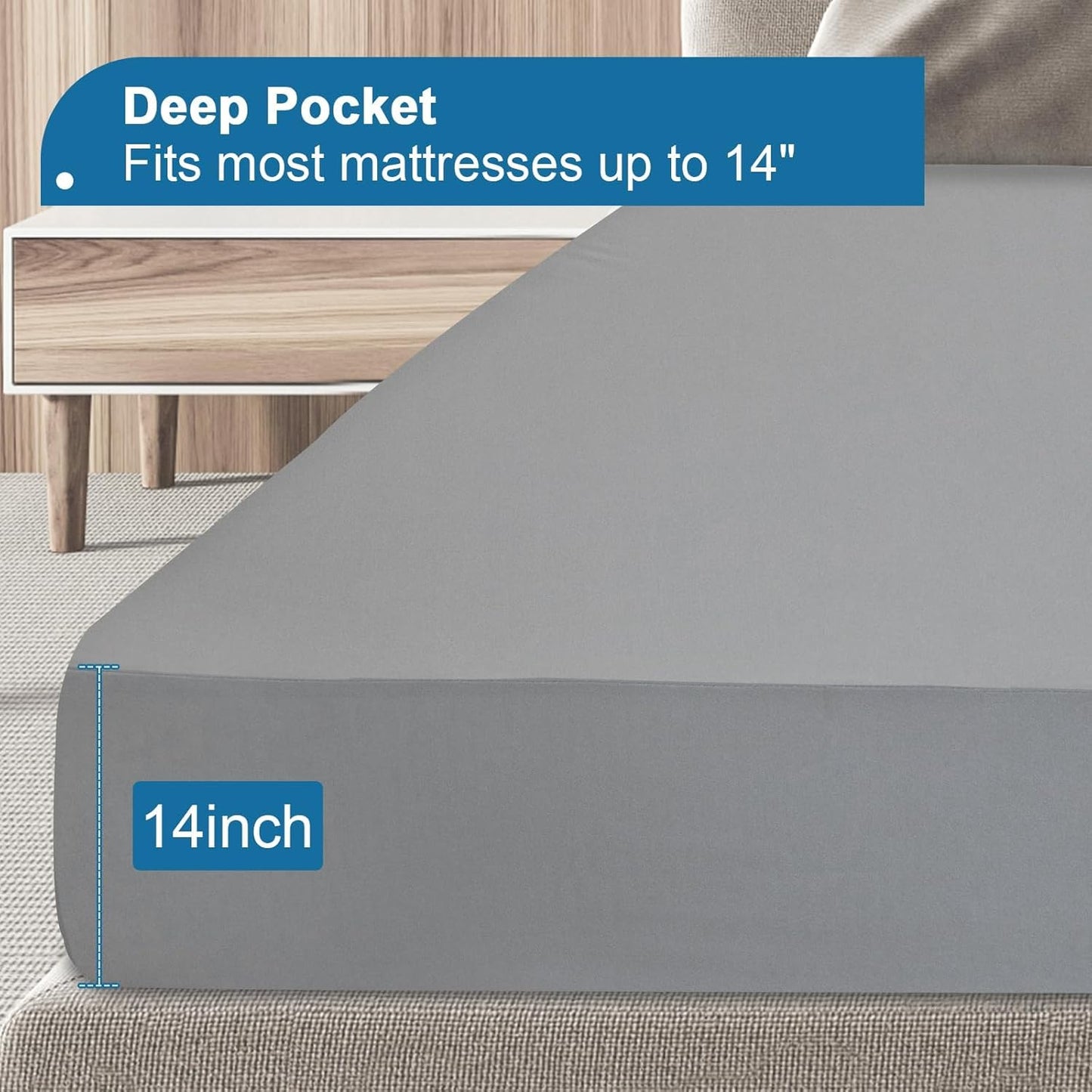 Skiennix Twin Mattress Protector - Waterproof & Breathable Pad Cover for Kids' Beds | Fits Up to 14" Deep, Gray