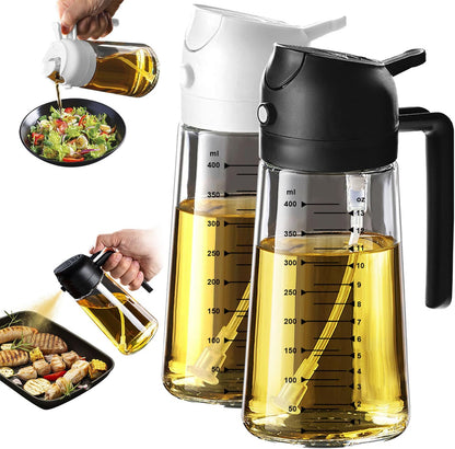 TrendPlain 16oz Glass Olive Oil Sprayer - 2-in-1 Dispenser for Cooking, BBQ & Salad - Black & White