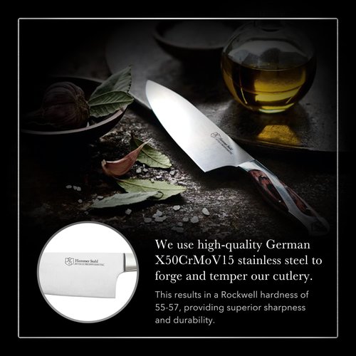 Hammer Stahl 10-Inch High Carbon Chef Knife | Versatile Cooking Knife for Chopping, Slicing & Precision Cutting | German Forged Sharp Kitchen Knife | Ergonomic Quad-Tang Pakkawood Handle & Gift Box