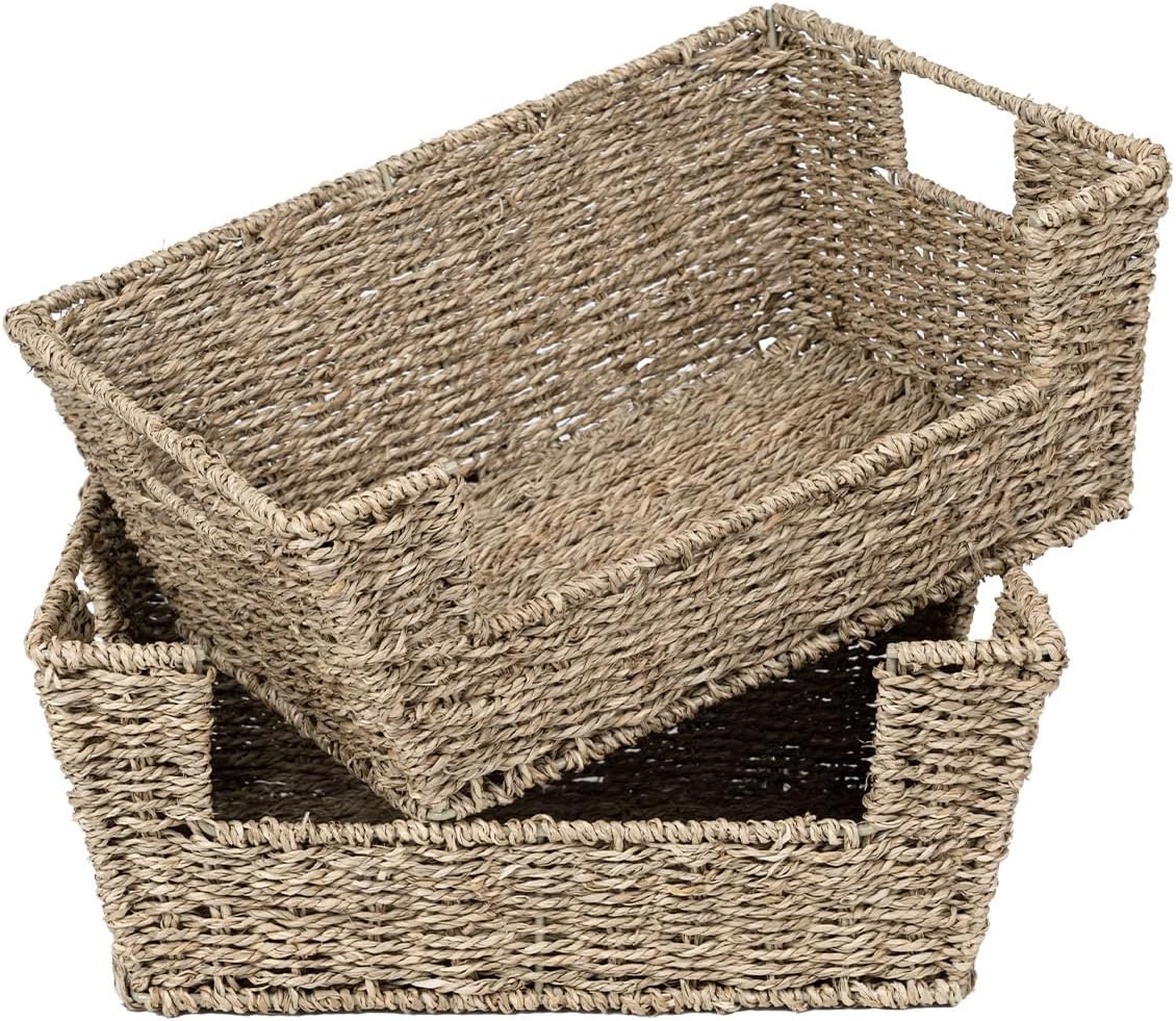 StorageWorks Wicker Storage Basket - Stackable Seagrass Pantry Organizers | 2-Pack for Efficient Storage