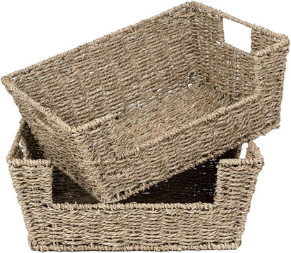StorageWorks Wicker Storage Basket - Stackable Seagrass Pantry Organizers | 2-Pack for Efficient Storage