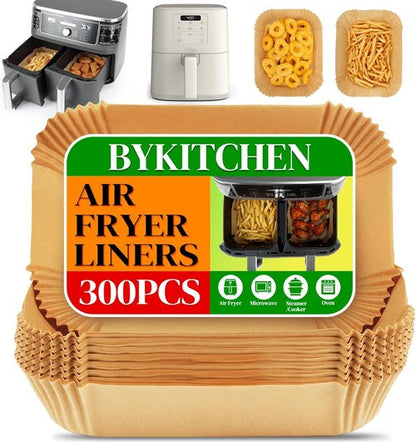 BYKITCHEN 300PCS Air Fryer Liners - Rectangle Disposable Parchment Paper for Ninja Dual Airfryer & More