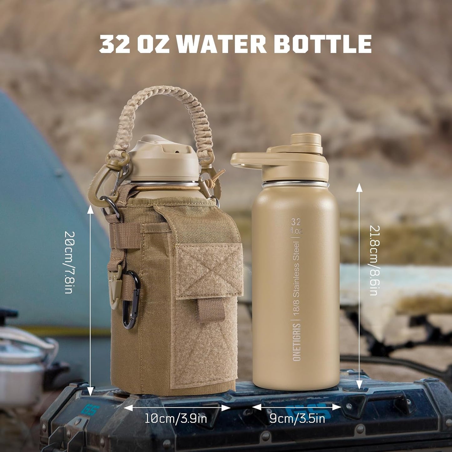 ONETIGRIS 32 oz Insulated Water Bottle - Tactical Stainless Steel Jug with Straw & 3 Lids for Travel, Gym, Hiking