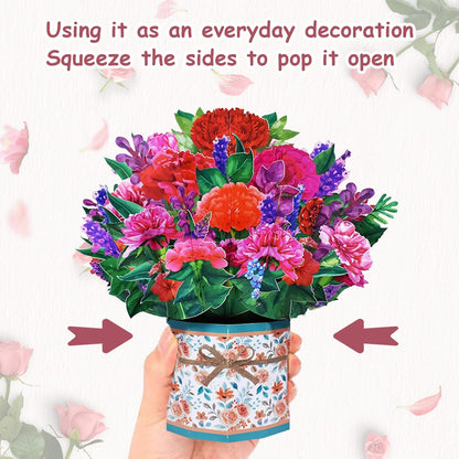 ROBBEAR 3D Carnation Bouquet Pop-Up Card - Perfect Greeting Card for Birthdays, Mother's Day & Anniversaries