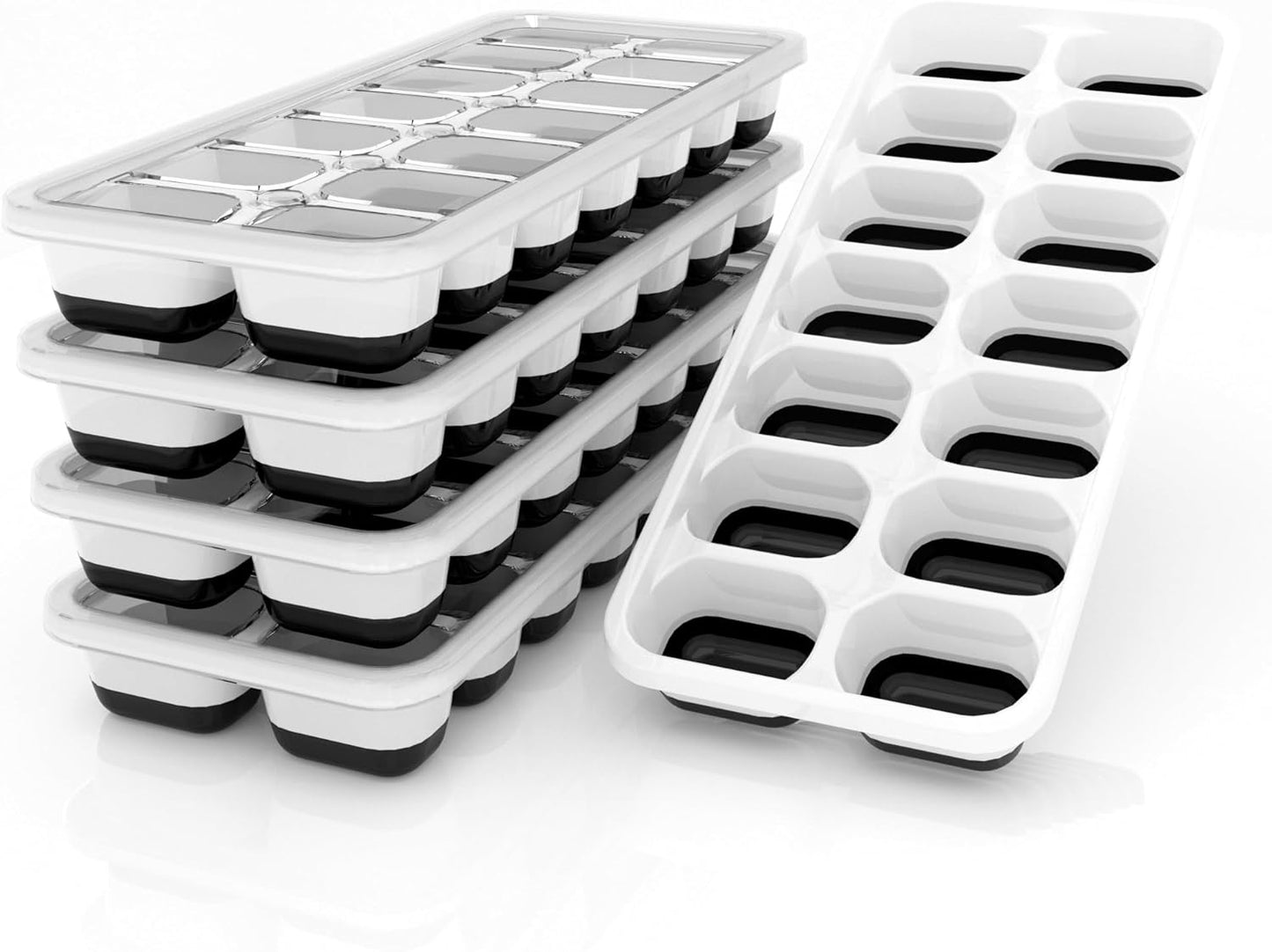 Silicone Ice Cube Trays by [Brand Name] - 5 Pack with Snap Lids & Push-Release Bottom | BPA-Free, Stackable Design