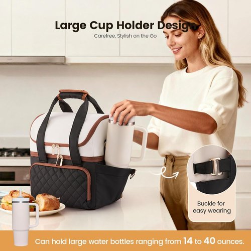 LOVEVOOK Insulated Lunch Bag - Large Double Deck Cooler Tote With Cup Holder | Leakproof & Adjustable Strap, 15L