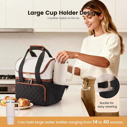 LOVEVOOK Insulated Lunch Bag - Large Double Deck Cooler Tote With Cup Holder | Leakproof & Adjustable Strap, 15L