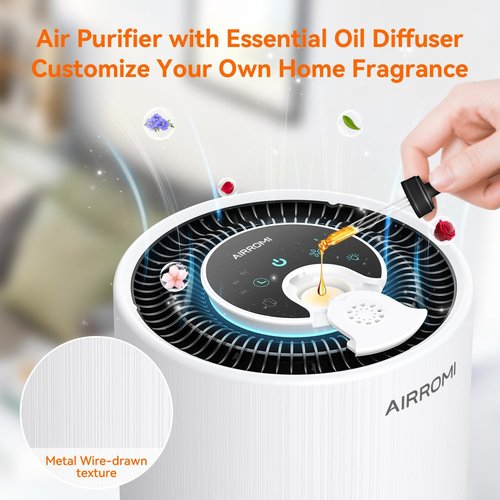 AIRROMI Air Purifier - HEPA 3-in-1 Filter for Bedroom | Covers Up to 990 Ft² - Quiet 360° Air Cleaner in White