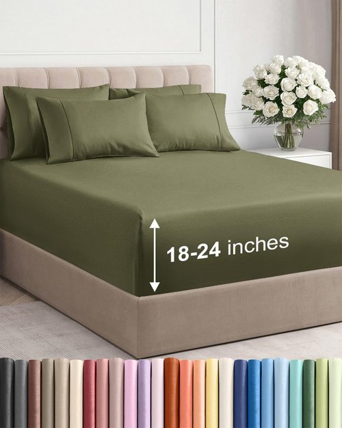 Extra Deep Full Sheet Set - 6 Piece Breathable and Cooling Sheets - Hotel Luxury Bedding for Women, Men, Kids & Teens - Easy & Secure Fit - Soft, Wrinkle Free & Comfy - Extra Deep Pockets - Sage Green