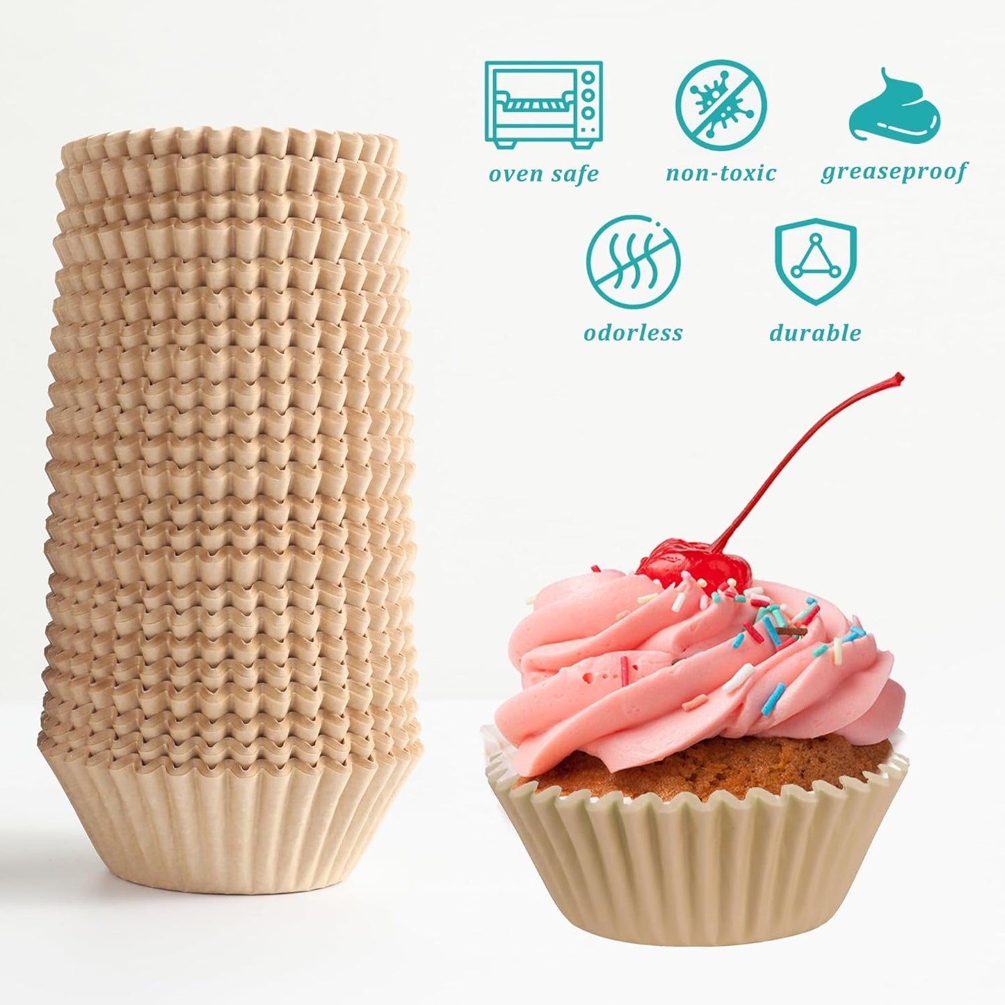 Regine Switzerland Brown Paper Cupcake Liners - 1000 Count, Greaseproof Baking Muffin Wrappers, 1.4 Inch