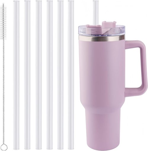 Joshey 12 Inch Tritan Replacement Straws - 6 Pack Reusable Straws with Cleaning Brush for Stanley 40oz & 30oz Tumbler, BPA-Free (Clear)