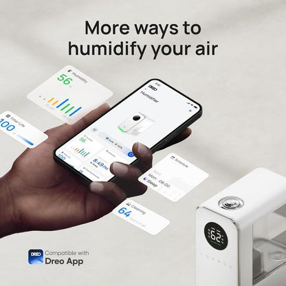 DREO Smart Cool Mist Humidifier - Quiet Top-Fill Design for Large Rooms | 50-Hour Runtime, White