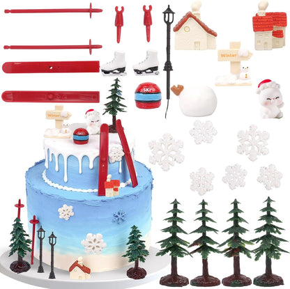Skiennix 23PCS Ski-Themed Cake Decoration Set - Perfect Birthday Party Toppers & Supplies