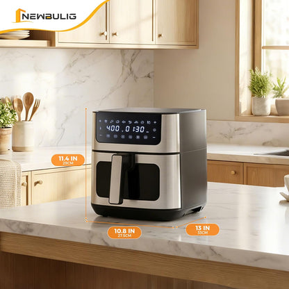 NEWBULIG Air Fryer 6.34QT - Fast Heating Air Fryer with Visible Window & Nonstick Basket | 8-in-1 Cooking Presets, Black