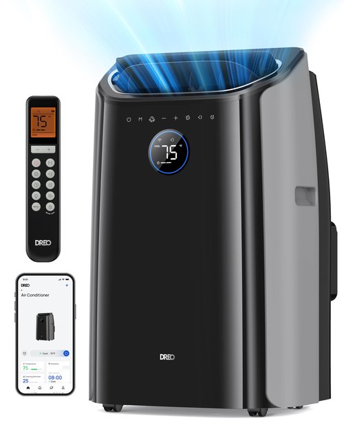DREO Portable Air Conditioners, 8000 BTU (DOE) AC Unit for Bedroom with Drainage-free Cooling, 3-in-1 with Fan & Dehumidifier, Touch/APP/Voice/Remote, 24h Timer, Smart Floor AC for Room Indoors