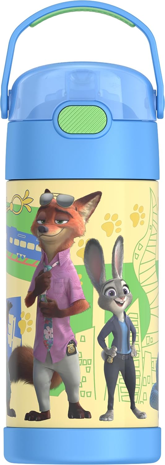 THERMOS FUNTAINER Water Bottle - 12 Ounce Stainless Steel Vacuum Insulated Kids Bottle | Zootopia Design