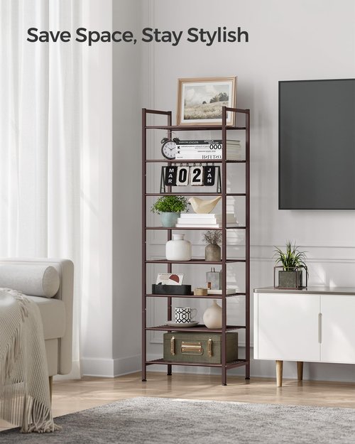 SONGMICS Narrow Shoe Rack - Sturdy 8 Tier Metal Tall Shoe Rack Shelf, Slim Shoe Storage Organizer for Closet Entryway Small Spaces, Bronze, 12"D x 17.6"W x 50.6"H