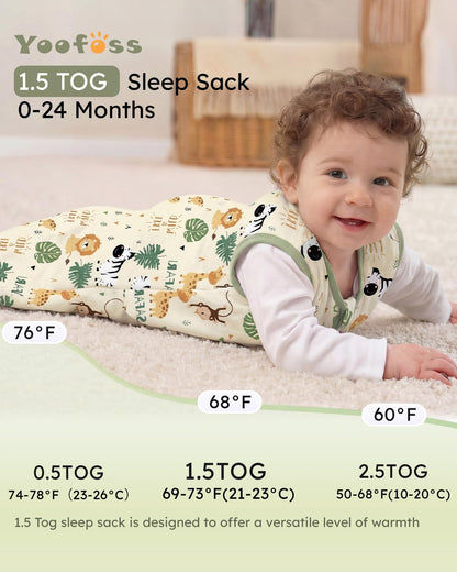 Yoofoss Baby Sleep Sack - 1.5 Tog Organic Cotton Wearable Blanket for 12-18 Months | Warm & Comfy