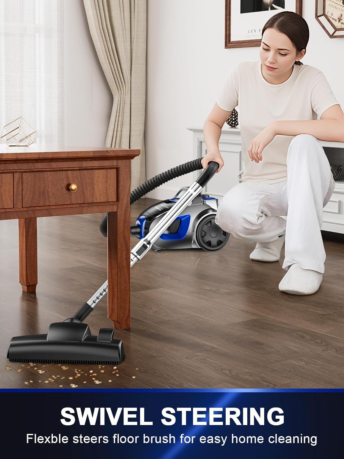 Regine Switzerland Canister Vacuum Cleaner - 40Kpa 1600W Cyclone Power, Lightweight & Bagless for Home | 3.7QT Dust Cup, Blue