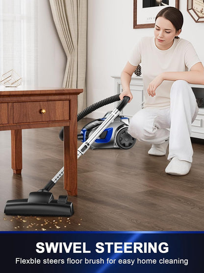 Regine Switzerland Canister Vacuum Cleaner - 40Kpa 1600W Cyclone Power, Lightweight & Bagless for Home | 3.7QT Dust Cup, Blue
