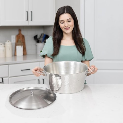 BREKX Insulated Stainless Steel Large Ice Bucket with Lid for Parties, Anchored Metal Ice & Beverage, Champagne Bucket for Extended Chill - 12-Quarts