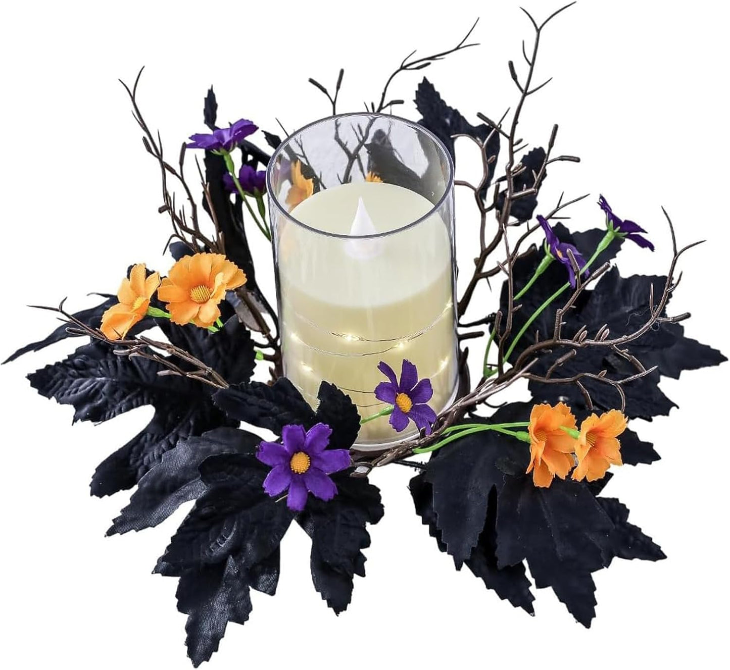 Skiennix Halloween Candle Rings - 2 Pack Artificial Leaves Wreaths for Festive Home Decor