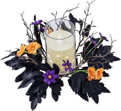 Skiennix Halloween Candle Rings - 2 Pack Artificial Leaves Wreaths for Festive Home Decor