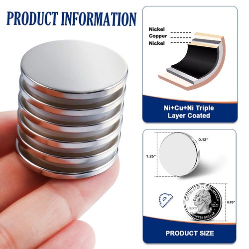 DIYMAG Strong Neodymium Magnets - 6 Pack of 1.26" Round Disc Magnets with Double-Sided Adhesive for DIY Projects
