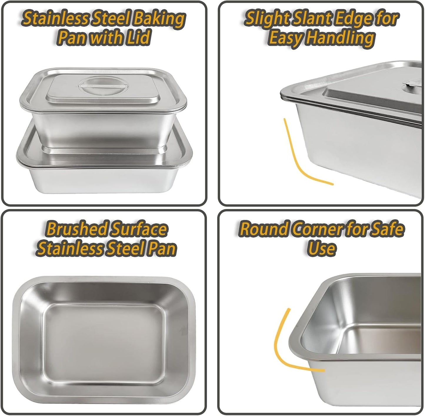 Stainless Steel Baking Pan Set by [Brand Name] - 2-Piece Lasagna & Roasting Pans with Lids | 4-Inch Deep, 7.4 QT & 5.1 QT