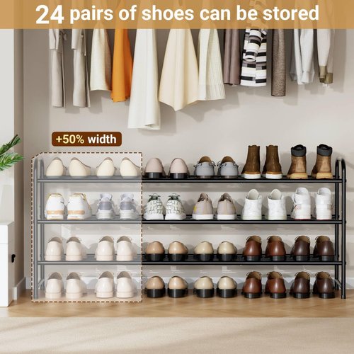 KEETDY 3-Tier Long Shoe Rack - Sturdy Metal Organizer for Entryway | Stackable Black Storage Shelf