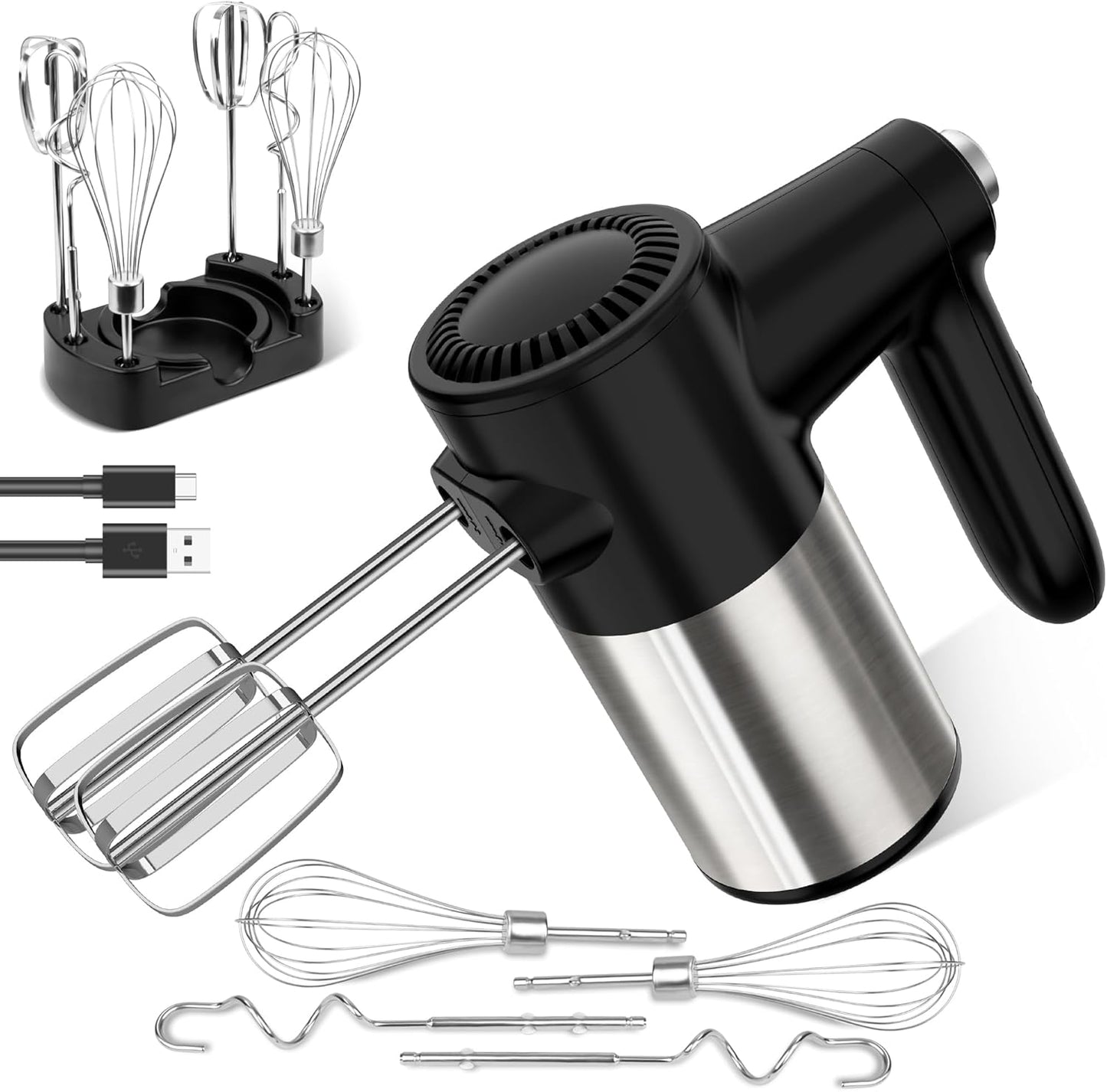 Skiennix Cordless Hand Mixer - 7 Speed Digital Display with 6 Stainless Steel Attachments | Ideal for Baking & Cooking
