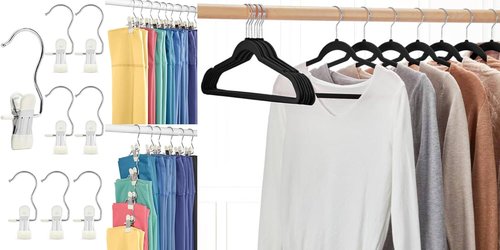 HOUSE DAY Black Velvet Hangers - 60P Set with 20P Leggings Organizer Clips - Premium Quality