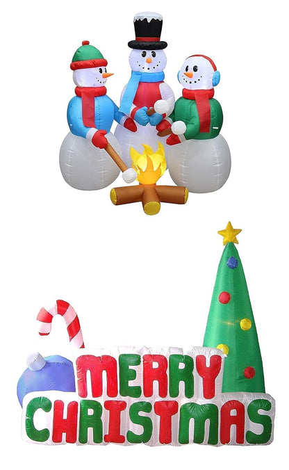 5ft Snowman & 6ft Christmas Tree Inflatable Bundle with Lights - Outdoor Holiday Decorations