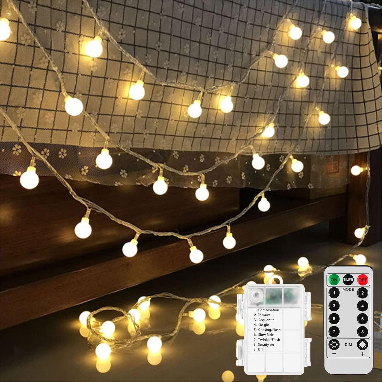 Skiennix Battery Operated LED Globe String Lights | 52FT Total, 120 LEDs, Waterproof, 8 Modes for Home & Garden Decor
