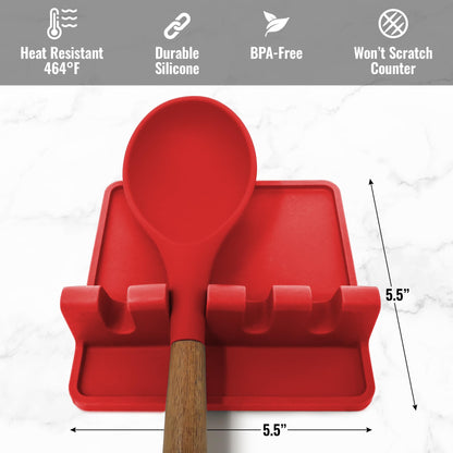 Zulay Kitchen Silicone Utensil Rest with Drip Pad for Multiple Utensils - BPA-Free, Heat-Resistant Spoon Rest & Spoon Holder for Stove Top - Kitchen Utensil Holder for Ladles & Tongs - Red