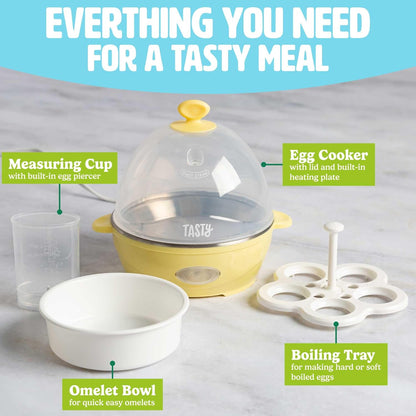 Tasty Mini Egg Cooker - 5-Egg Capacity for Perfect Hard Boiled Eggs & Omelets | Auto Shut Off, Yellow