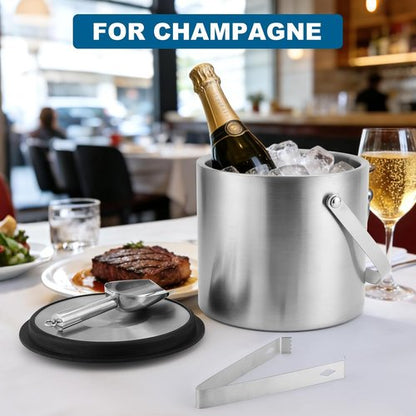 5L Insulated Ice Bucket for Party,Portable Large Capacity Ice Buckets,Double-Wall Stainless stell Ice Container Keep Ice Cool,Champagne,Wine,Cocktail Beverage Bucket with Lid,Scoop & Tong
