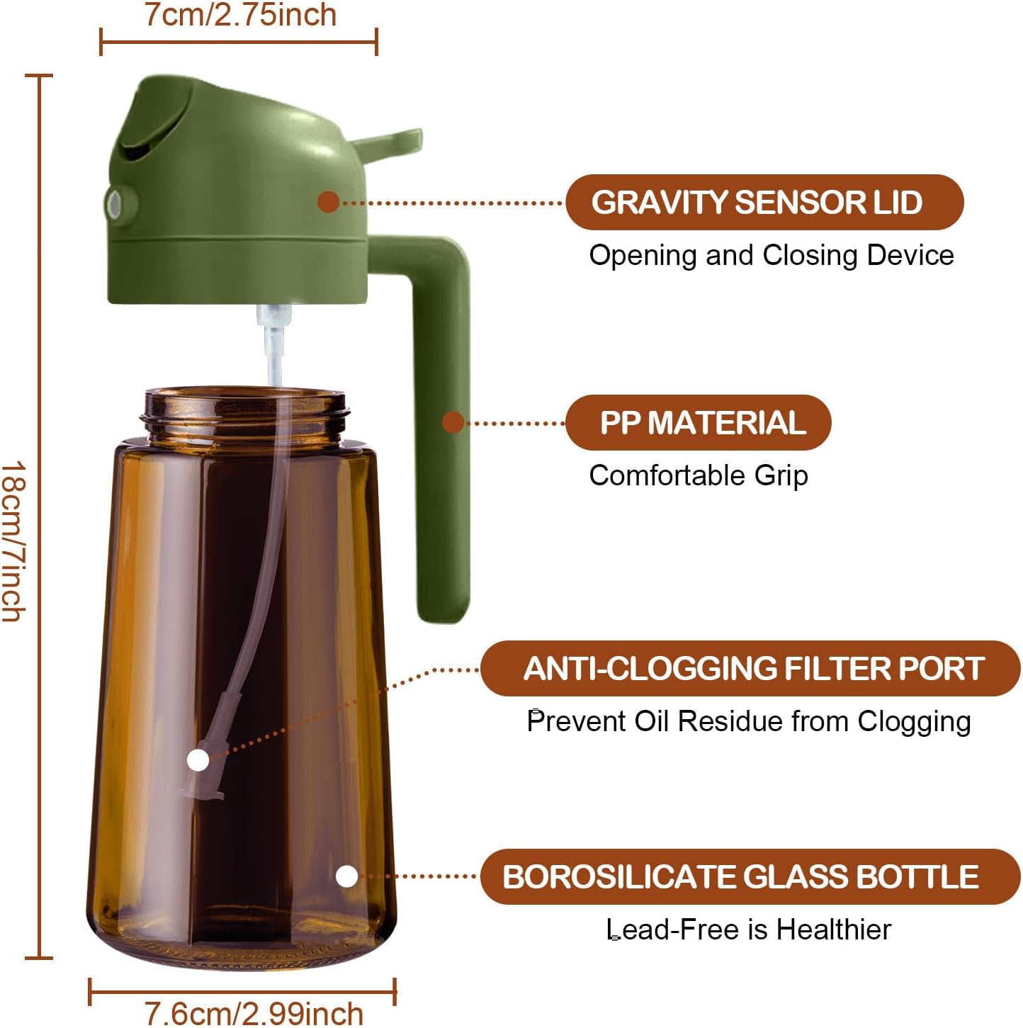 YARRAMATE 2Pcs Dark Brown Oil Sprayer - Food-Grade 2-in-1 Olive Oil Dispenser | 16oz for Cooking & BBQ