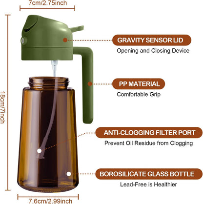 YARRAMATE 2Pcs Dark Brown Oil Sprayer - Food-Grade 2-in-1 Olive Oil Dispenser | 16oz for Cooking & BBQ