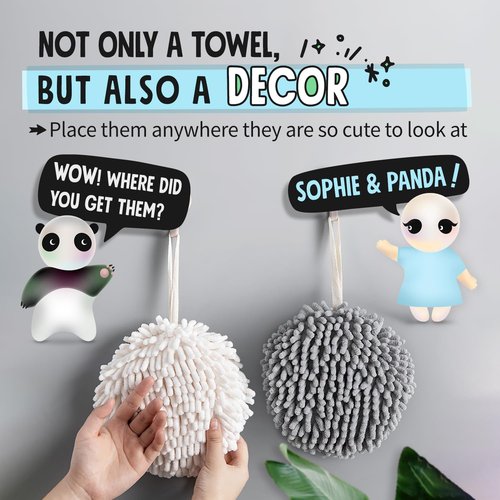 Sophie & Panda Fuzzy Ball Towel (Set of 2) White and Gray - Dry Your Hand Instantly conveniently with This Creative Bath Towel Set Decorative Towels for Bathroom (Pack of 2)