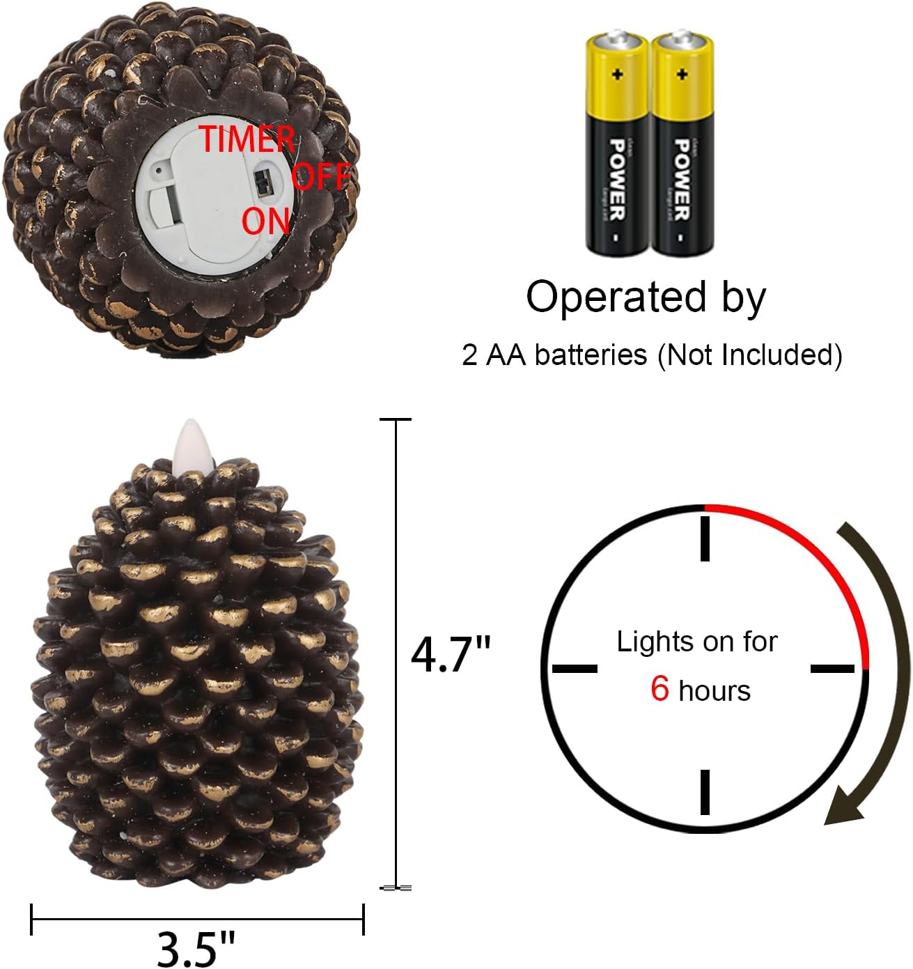 Wondise Flameless Candles - Battery Operated Real Wax Pine Cone Design with Timer | Set of 2, Brown (D3.5 x H4.7 Inch)
