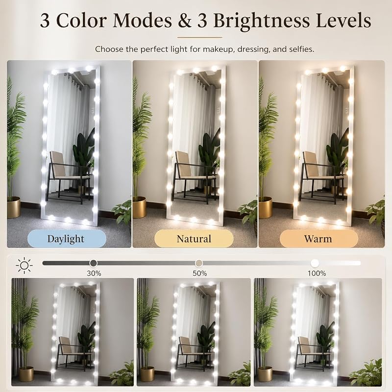 Full Length Mirror with Lights - 63 x 24 Inch, 3 Color Modes, Silver Variation