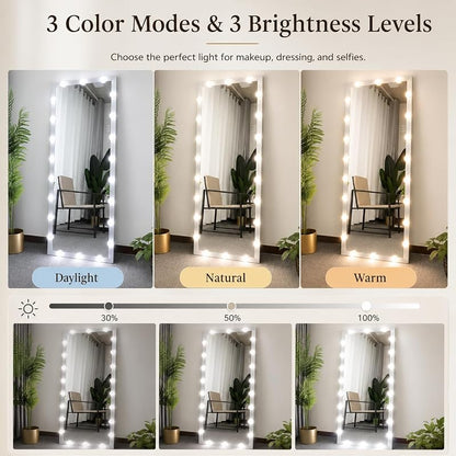 Full Length Mirror with Lights - 63 x 24 Inch, 3 Color Modes, Silver Variation