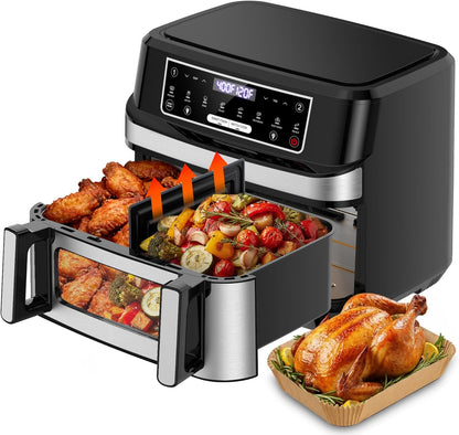 Skiennix 1600W Dual Zone Air Fryer Oven - 12.69QT Nonstick Basket with Smart Finish & Digital Touchscreen