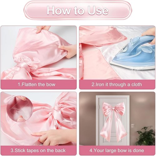 Giant Pink Bow Decor - Oversized Satin Ribbon Bow (45x24 Inch) | Blush Wall Decor for Coquette Rooms & Ballerina Birthdays