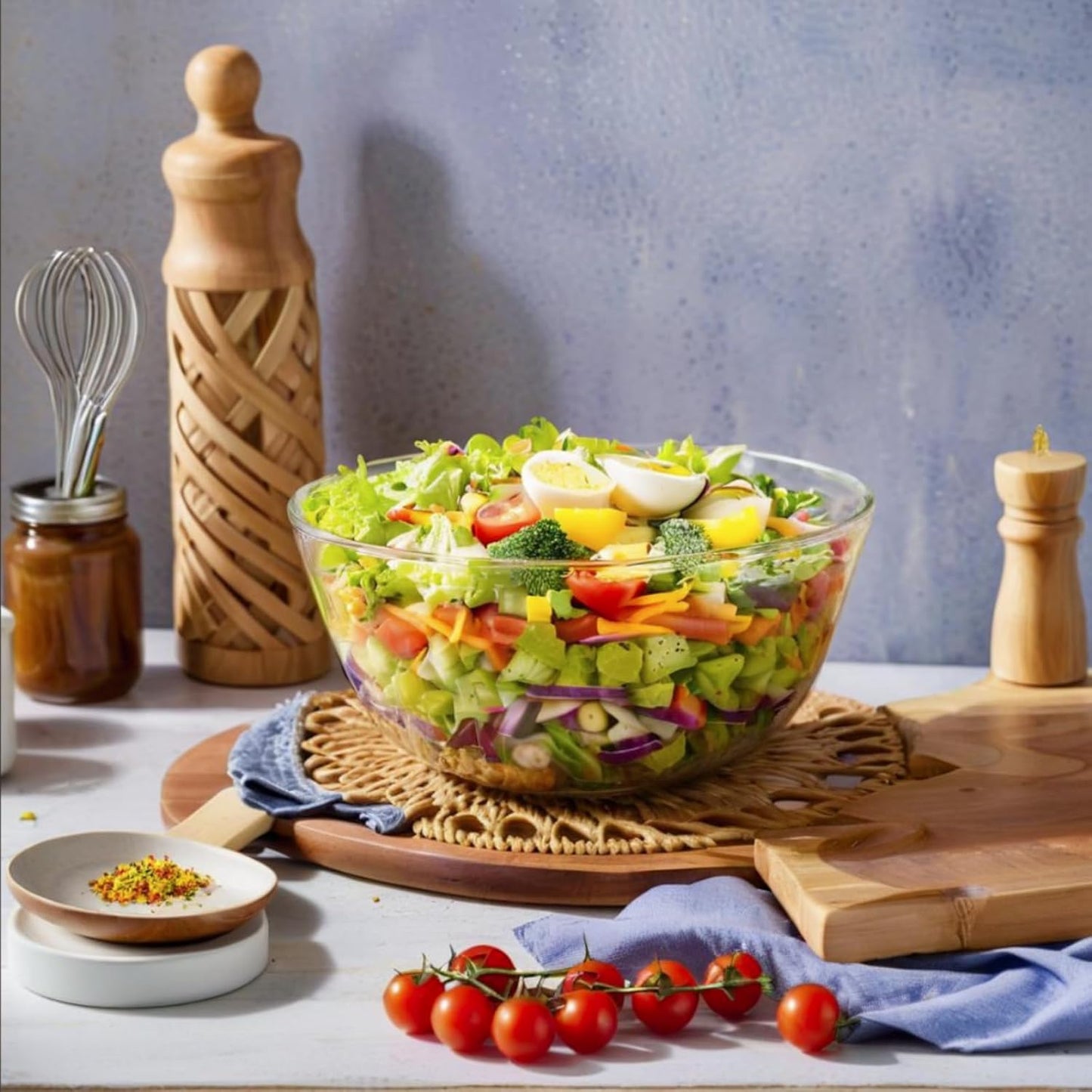 4.7QT Large Glass Mixing Bowl by [Brand Name] - Versatile Salad Bowl with White Lid for Sourdough & Kitchen Use