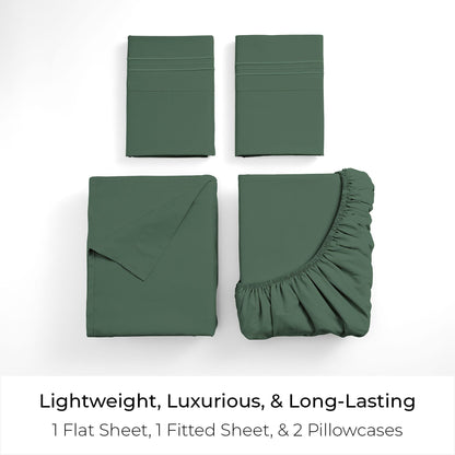 Mellanni King Sheets Set - 4 PC Iconic Collection Bedding - Hotel Luxury, Extra Soft, Cooling Bed Sheets - Wrinkle, Fade, Stain Resistant (King, Emerald Green)