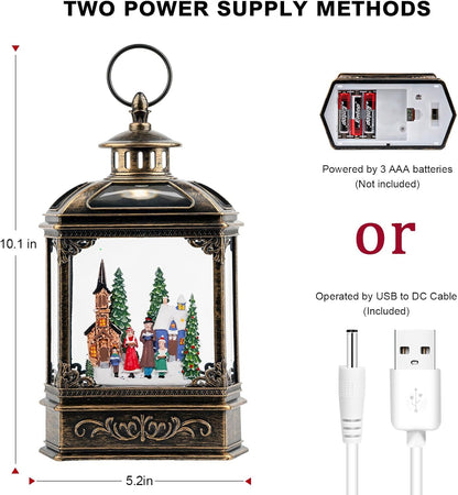 VISFLAIR Musical Snow Globe Lantern - Lighted Church Carolers Christmas Decoration | Battery Operated & USB Powered