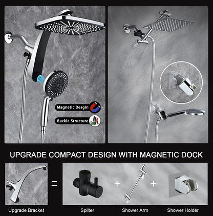 Skiennix High Pressure Rain Shower Head - Handheld Spray Combo with 10 Settings & Magnetic Docking