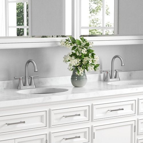 Bathroom Faucets for Sink 3 Hole, Hurran 4 inch Brushed Nickel Bathroom Sink Faucet with Pop-up Drain and Supply Lines, Stainless Steel Centerset Faucets for Sink Vanity RV